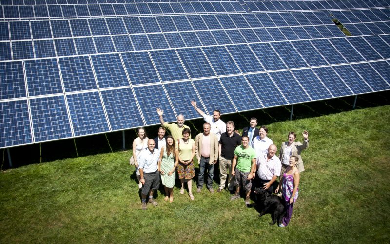 WREN and the Hawkey family stand by solar panels at The Olde House, which were installed in July 2011 to help power their business and take a significant step towards becoming carbon neutral. Tony Atkinson