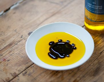 Mrs Middleton’s Cold-Pressed Rapeseed Oil with balsamic vinegar. David Griffen