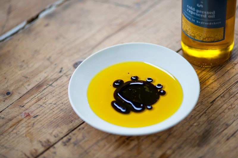 Mrs Middleton’s Cold-Pressed Rapeseed Oil with balsamic vinegar. David Griffen
