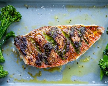 Red mullet cooked with pesto and Mrs Middleton’s Cold-Pressed Rapeseed Oil. David Griffen