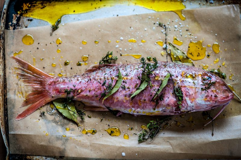 Red mullet cooked with Mrs Middleton’s Cold-Pressed Rapeseed Oil. David Griffen