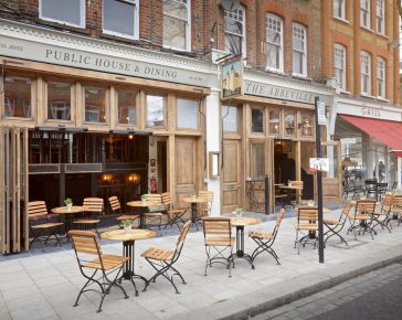 Outdoor seating at The Abbeville in Clapham. 