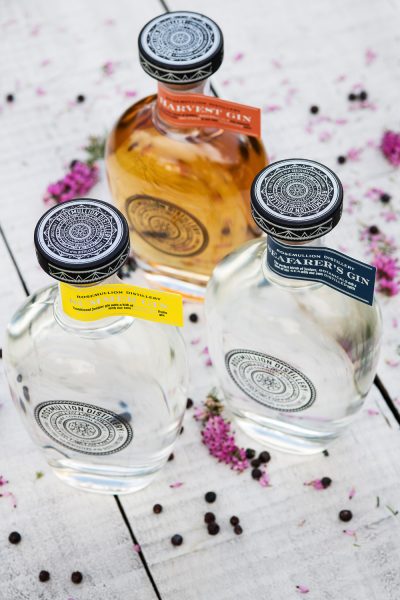 Rosemullion Distillery's Gin collection on a white table