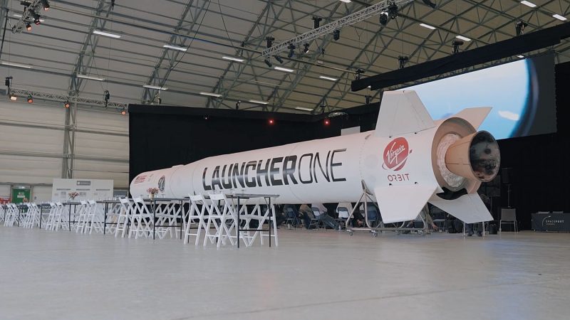 Launcher One rocket at Spaceport Cornwall hangar